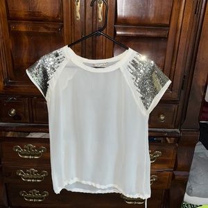 White translucent top!!! With Sparkly gold glitter on shoulders!!